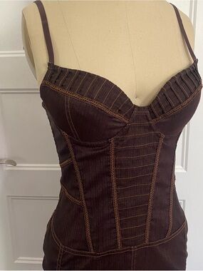 Entry Brown Mini Dress with Contrast Stitching